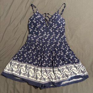 Favlux Navy Paisley Lined 100% Rayon Short Romper Size Small Jumper Shorts Y2K